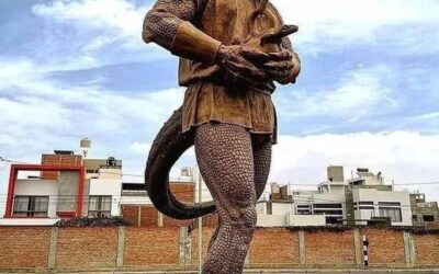 REPTILIAN statue dedicated to an ancient reptilian god named Morrop, in Peru. Morrop was known as the deity of the AFTERLIFE