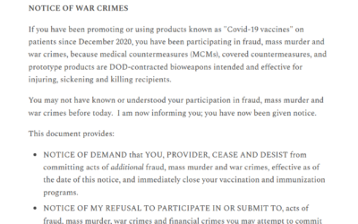 Notice of War Crimes To Health Care Providers and Health Insurance Providers