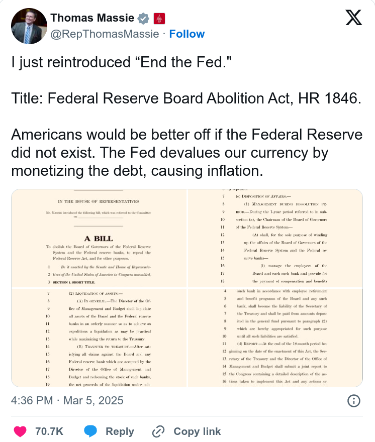 Massie And Lee Introduce Bills To “End The Fed”