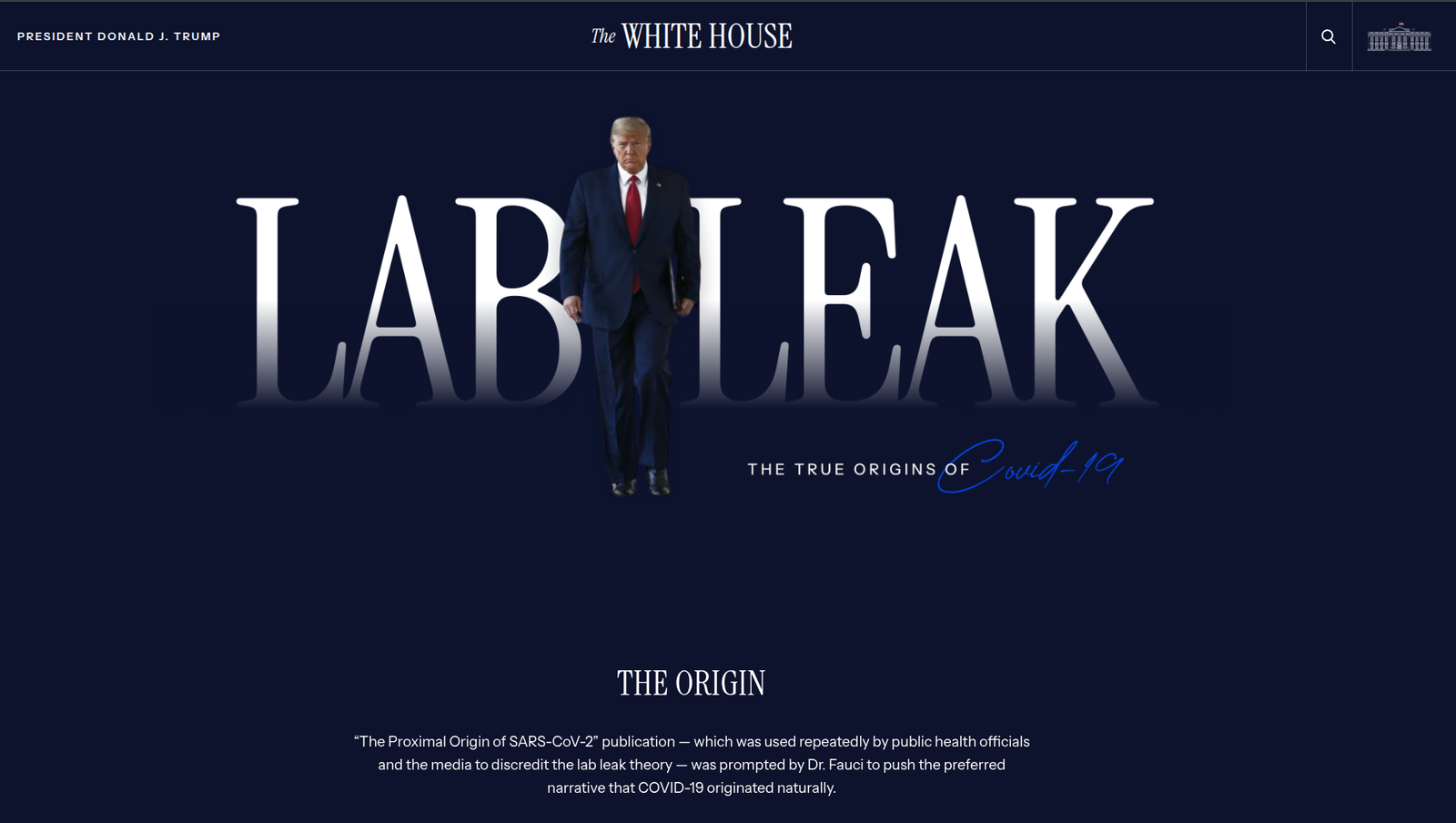 Whitehouse.gov – The True Origins Of COVID-19 Just Released.
