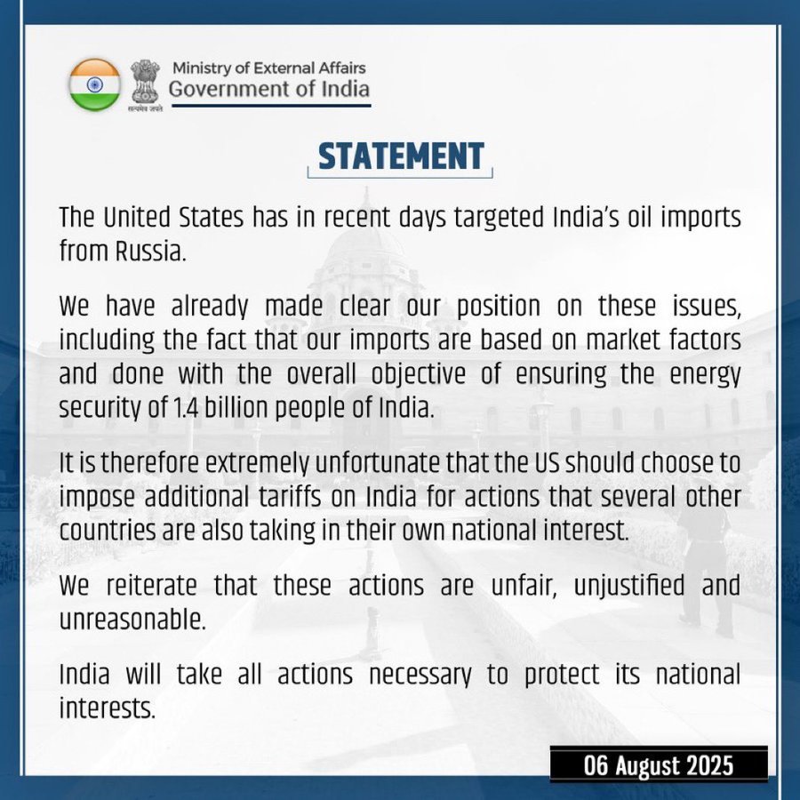 Trump Issues Tariffs Against India for Buying Russian Oil; India Responds