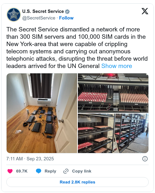 Secret Service Dismantles Weaponized SIM Farms Designed To “Shut Down” NYC Cell Networks