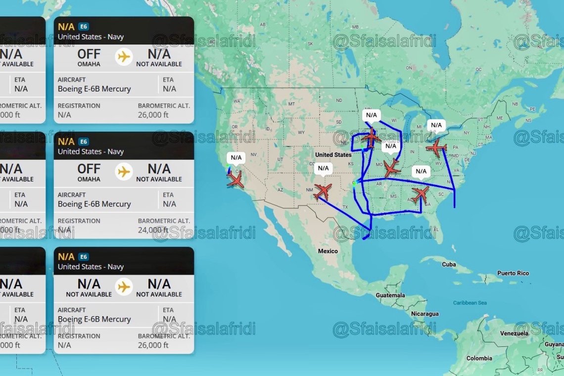Six (6) E-6B “Mercury” TACAMO Nuclear Command Aircraft Flying over CONUS